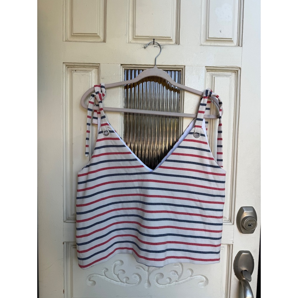 Zara Trafaluc Striped Tie Shoulder V-Neck Camisole Top Red White Blue Large NWT